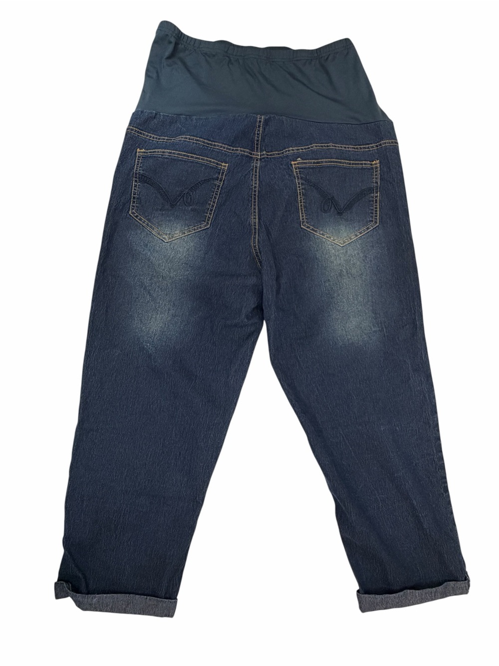 Maternity Dark Blue Capri Length Jeans with Stretch Panel - Picture 2 of 5